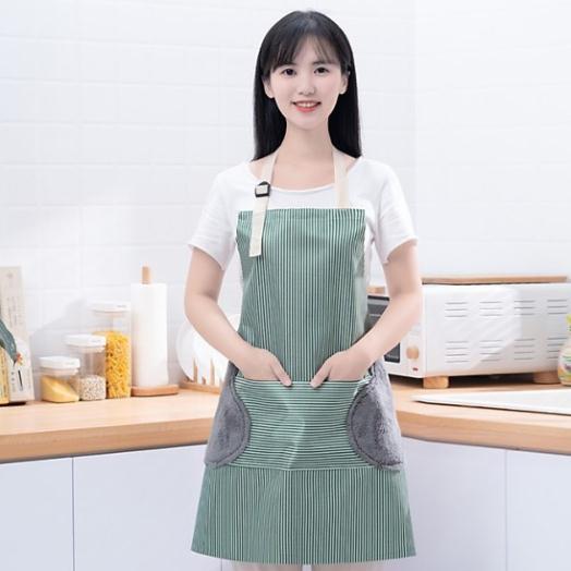Tạp dề kẻ hoa có khăn lau tay bên hông, tạp dề chống thấm nước -
