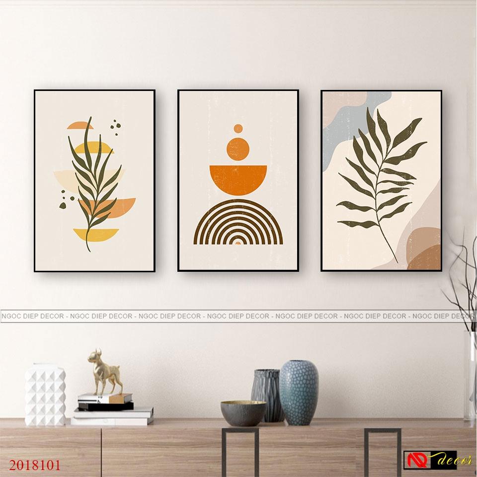 Tranh Canvas phòng ngủ BOHO hiện đại treo tường 3 bức trang trí phòng khách Decor nghệ thuật hiện đại đẹp cao cấp HĐ39