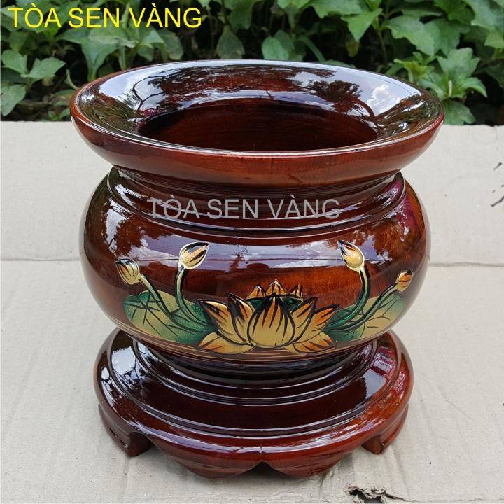 Bát nhang - lư hương gỗ cao cấp nguyên khối cỡ đại ngang 20cm