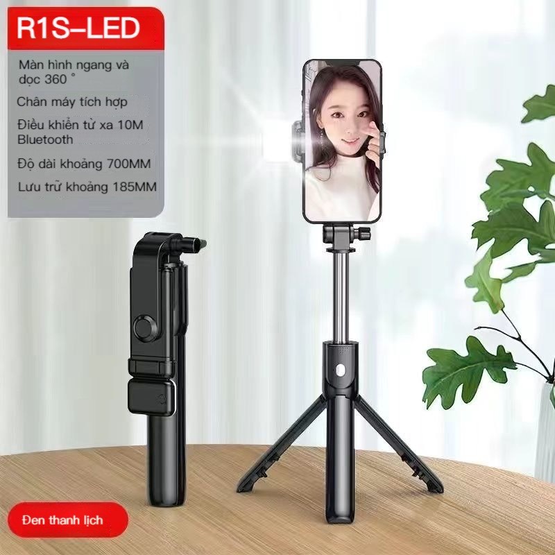 Gậy selfie chụp ảnh quay video 3 chân có đèn trợ sáng Gậy tự sướng điều khiển từ xa xoay nhiều góc độ loại tốt