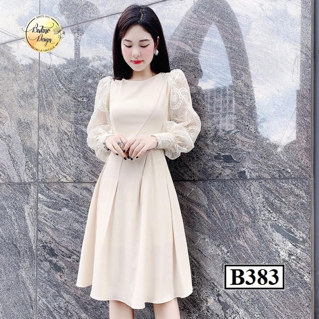 Váy đầm xòe B383 Be thời trang nữ hàng thiết kế Cao Cấp