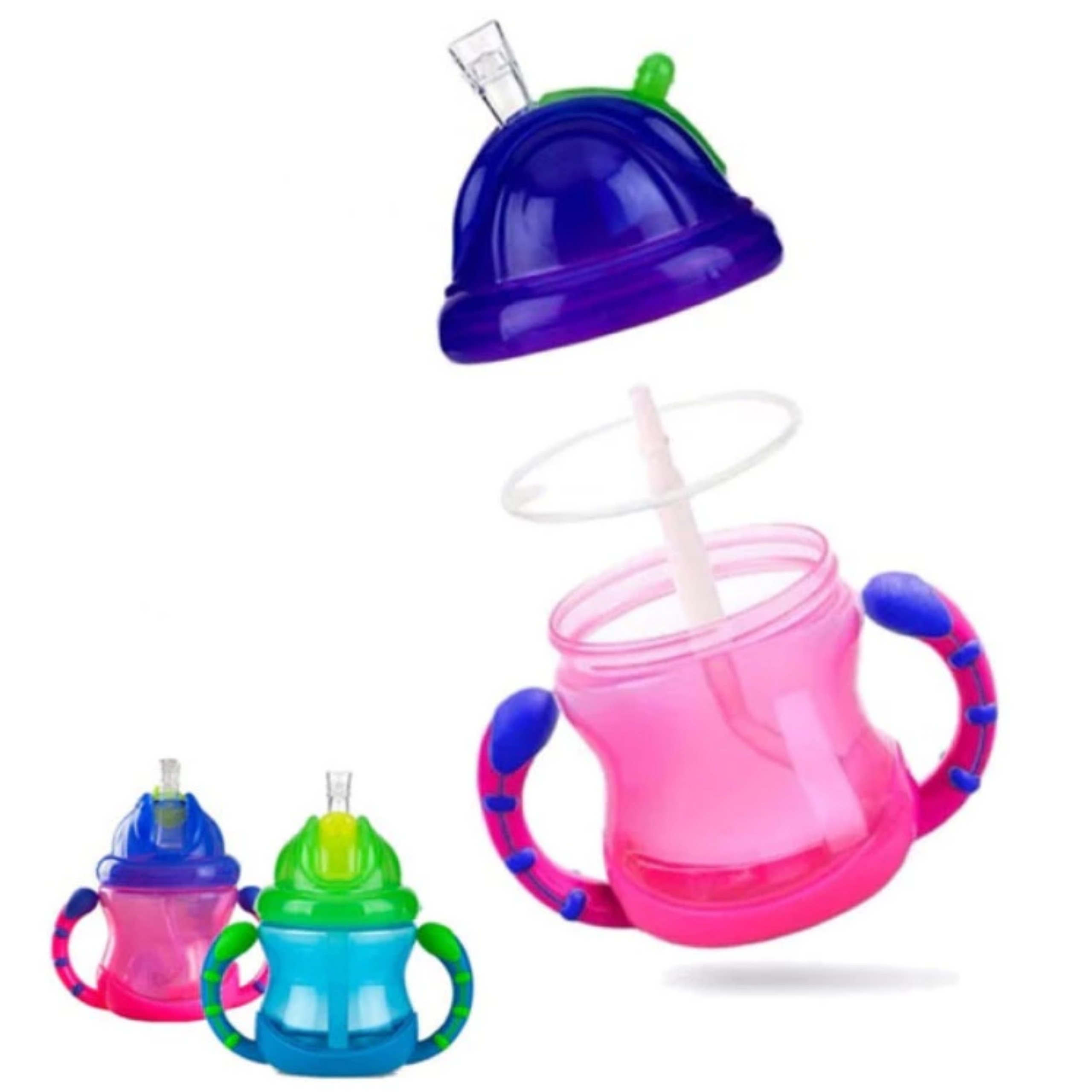 Bình uống nước 240ml, có ống hút làm bằng Silicone, 360 độ, 2 tay cầm