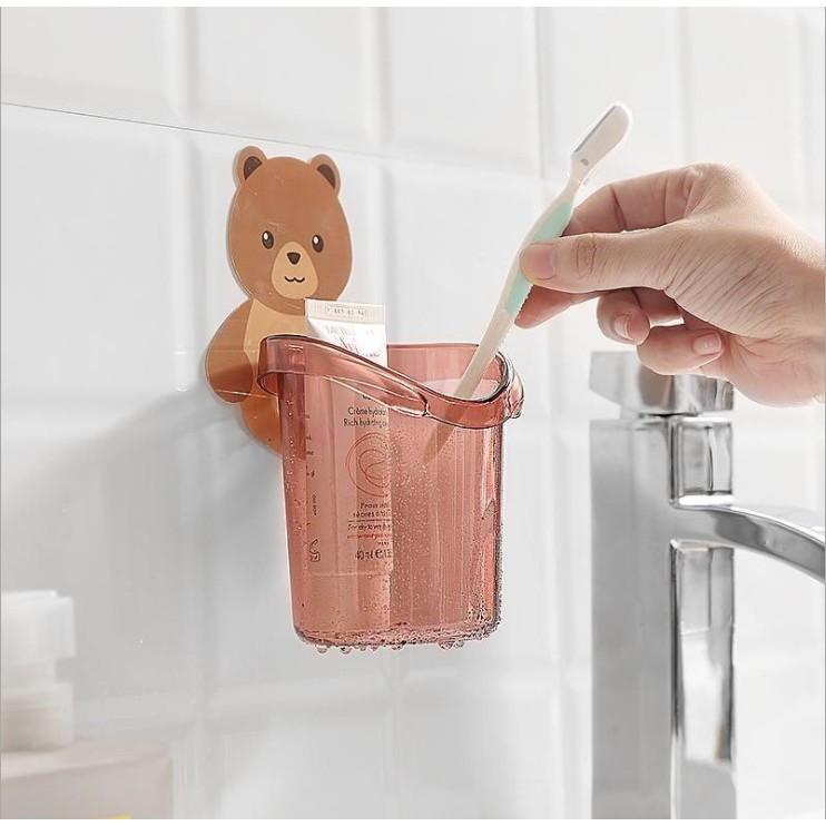 Cốc Gấu Đựng Bàn Chải Kem Đánh Răng-Cốc Gấu Dán Tường Siêu Dính