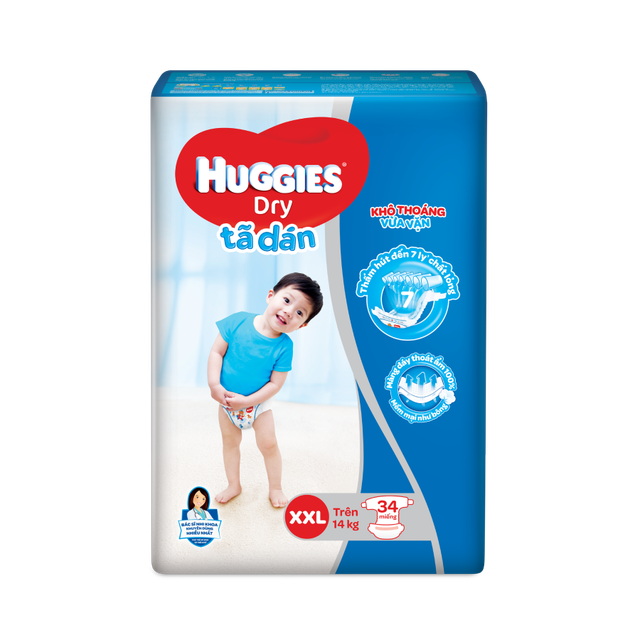 Tã dán Huggies Dry Jumbo M48/L42/XL38/XXL34