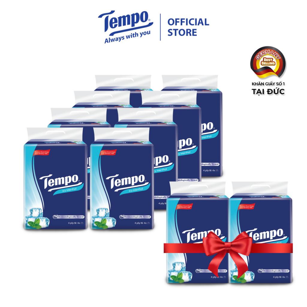 [Mua 8 Lốc Tặng 2 Lốc KHÔNG MÙI, Tổng 10 Lốc] Khăn giấy rút cao cấp Tempo - 4 lớp bền dai, an toàn cho da - Thương hiệu Đức (Lốc 4 gói)