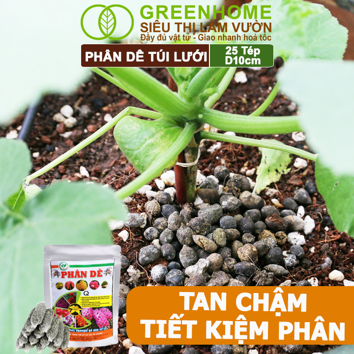 Phân Dê Trồng Lan Greenhome, 25 Túi Lưới Dài 10cm, Đã Qua Xử Lý, Không Mùi, Kích Rễ Phong Lan, Hoa Đậm Màu Lâu Tàn