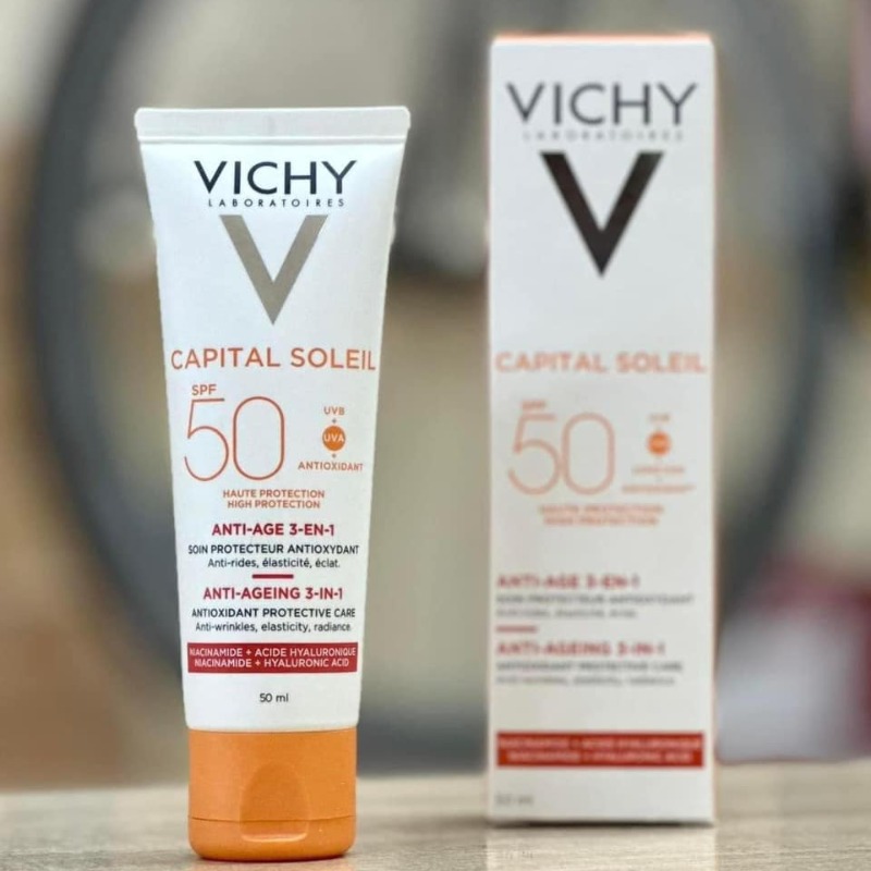 Kem Chống Nắng Bảo Vệ, Giảm Lão Hóa Vichy Capital Soleil 3in1 Anti-Aging SPF50 50ml