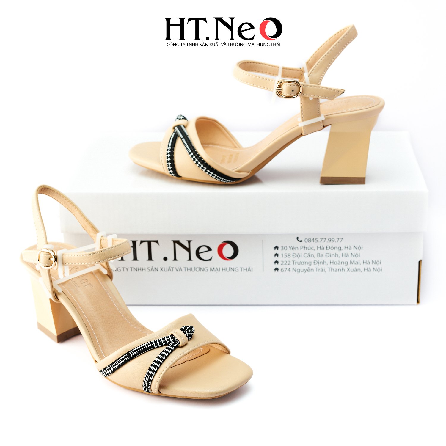 Dép nữ , Sandal nữ cao cấp 2020 sdn102 HT.NEO chất liệu da cao cấp, họa tiết cực sinh gót trụ 5p mang êm ái