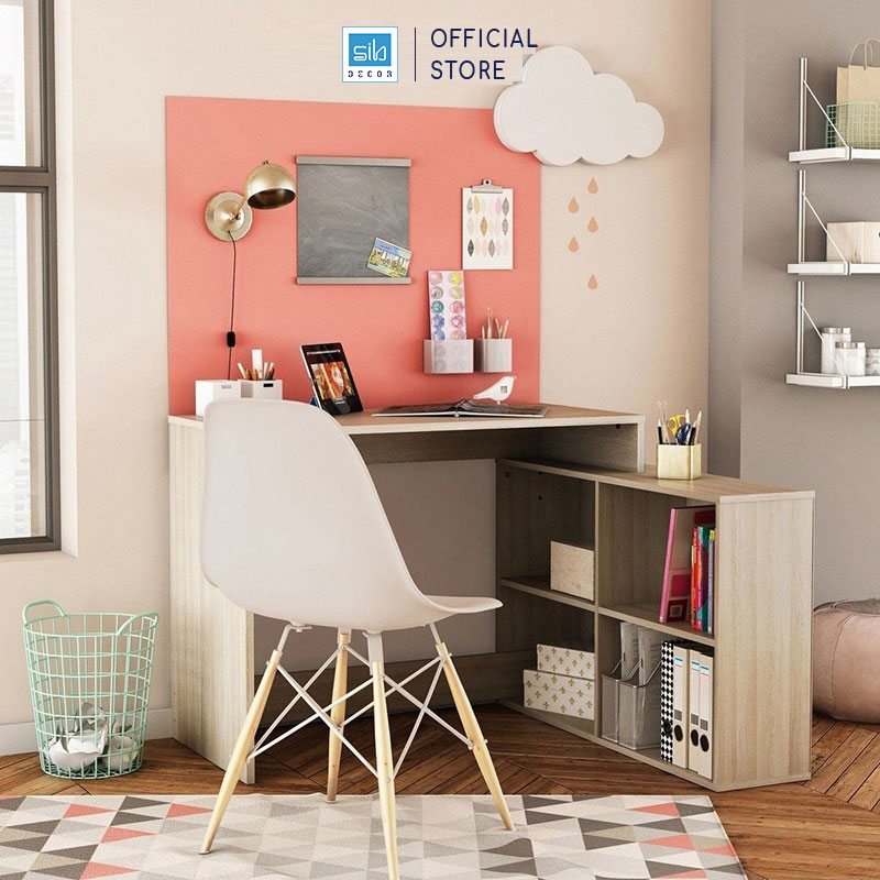 Bàn Góc Chữ L SIB Decor, Chân Bàn Thiết Kế Tủ 4 Ngăn Linh Động Trái Phải BLV83
