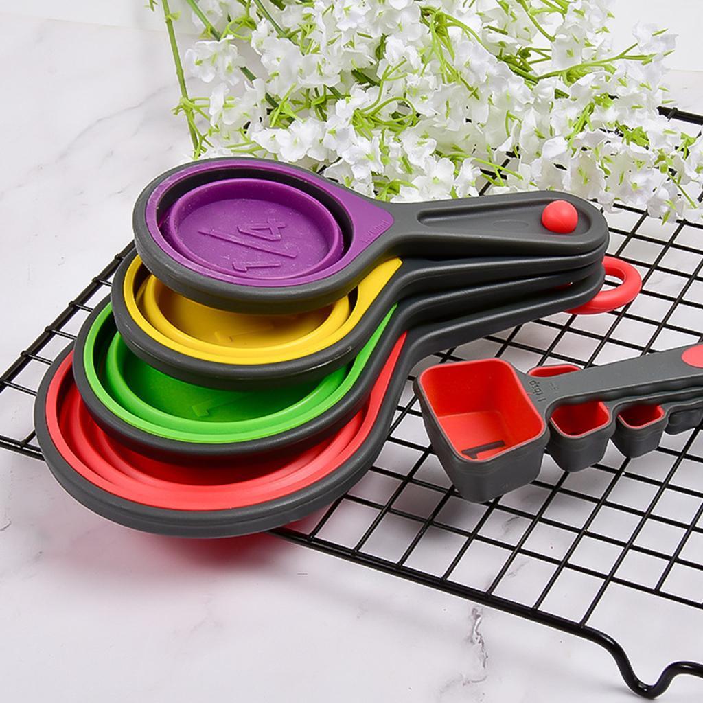 Folding Silicone Measuring Cups And Spoons Baking Tools Cups 4 Pieces