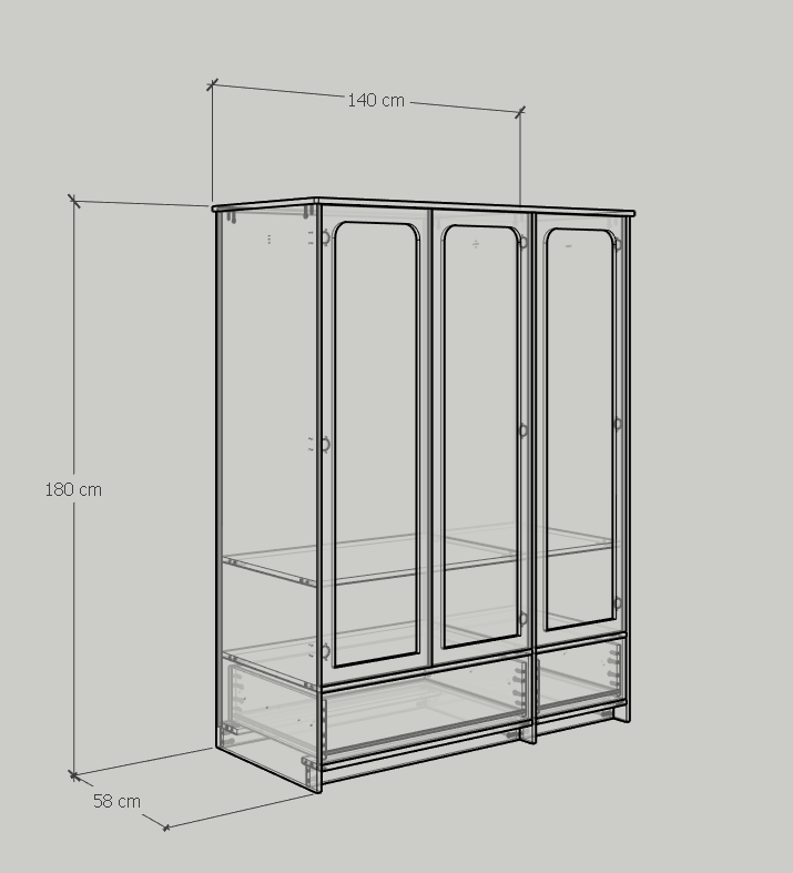 [Happy Home Furniture] NOMIA , Tủ quần áo 3 cửa mở - 2 ngăn kéo , 140cm x 58cm x 180cm ( DxRxC), TCM_038