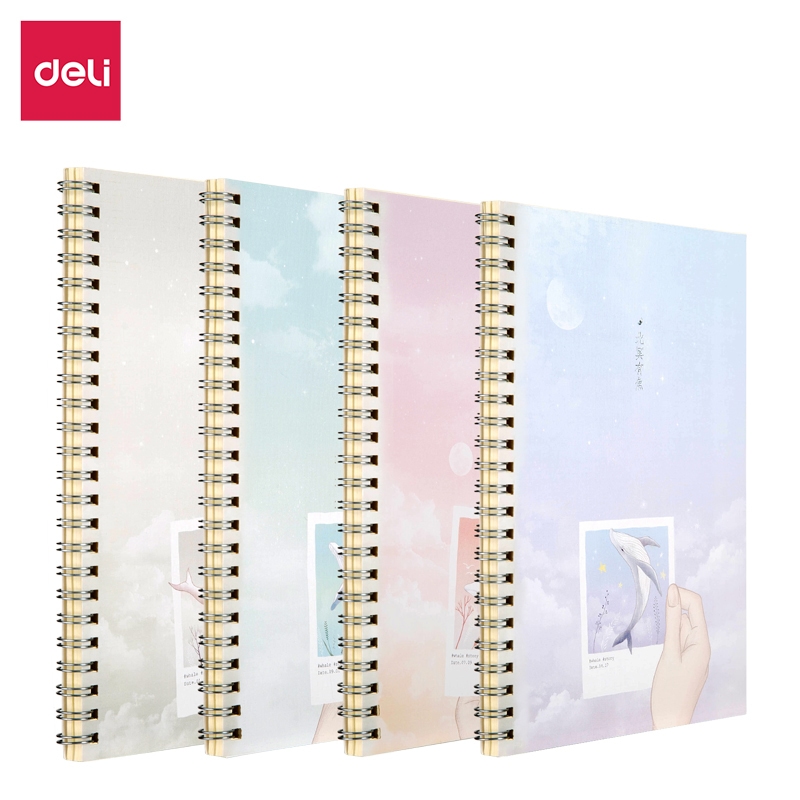 Sổ Tay Ghi Chép A5 Gáy Xoắn 60 Trang Deli - Kẻ Ngang - Bìa Họa Tiết Hoa / Mèo / Cá - LA560
