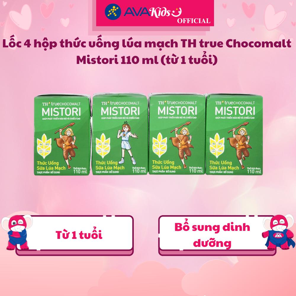 Lốc 4 hộp thức uống lúa mạch TH true Chocomalt Mistori 110 ml (từ 1 tuổi) - Hàng Chính Hãng