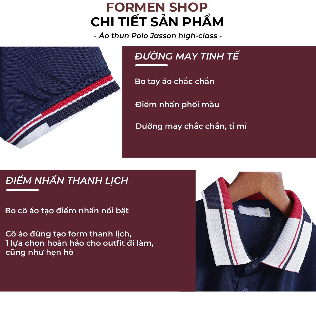 Hình ảnh Áo thun polo nam ngắn tay, chất thun vải mềm mịn, thiết kế phần bo tay và cổ áo phối màu độc lạ - FORMEN SHOP - FMPS176