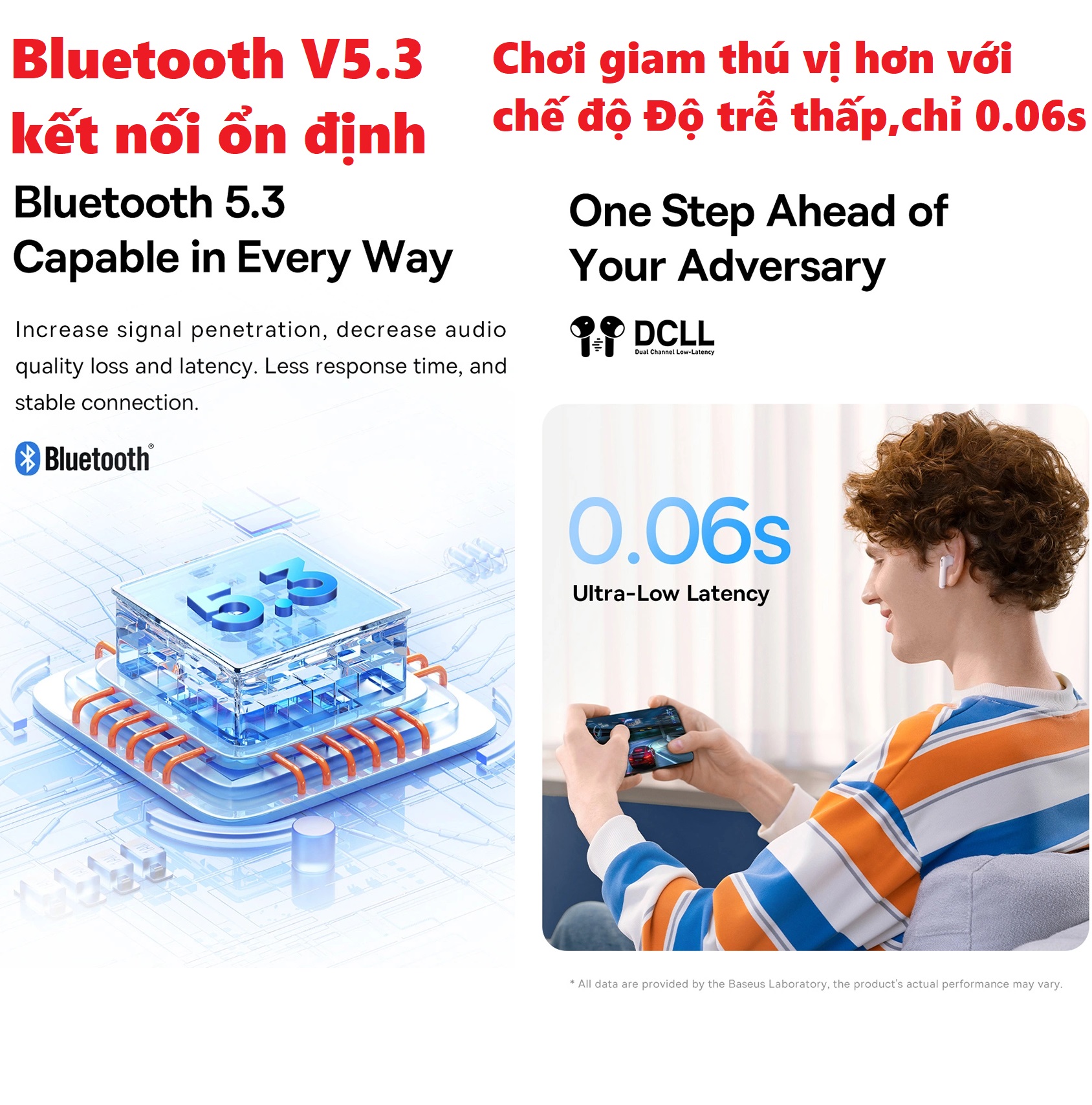 Tai nghe nhét tai Bluetooth V5.3 độ trễ thấp cho gaming micro khử ồn có App tùy chỉnh Baseus Bowie WX5 _ Hàng chính hãng