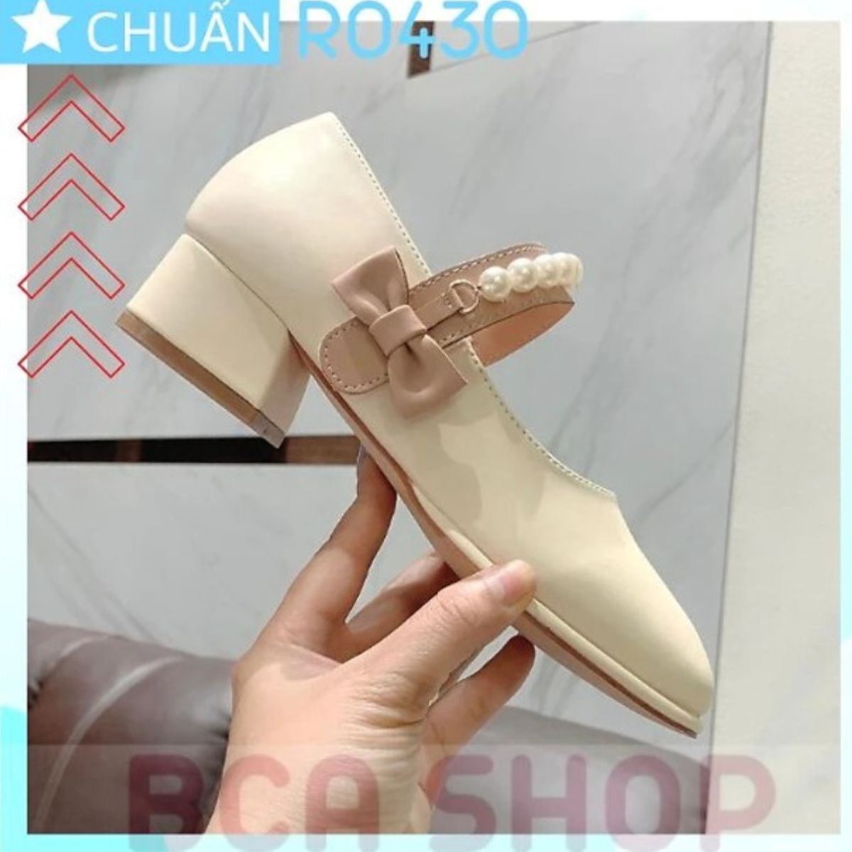 Giày cao gót nữ màu trắng 4p RO430 ROSATA tại BCASHOP kiểu dáng công chúa với quai ngang đính ngọc tr.ai và nhấn nơ