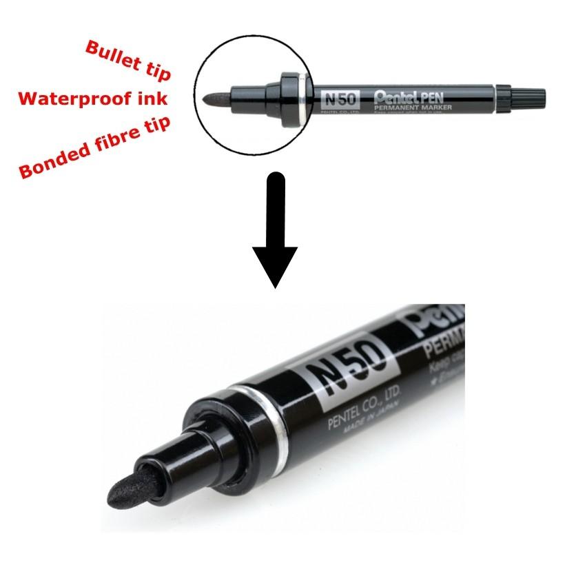 Bút lông dầu Pentel N50 permanent marker - thân nhôm, châm thêm mực dễ dàng, chuyên dùng trong môi trường lạnh