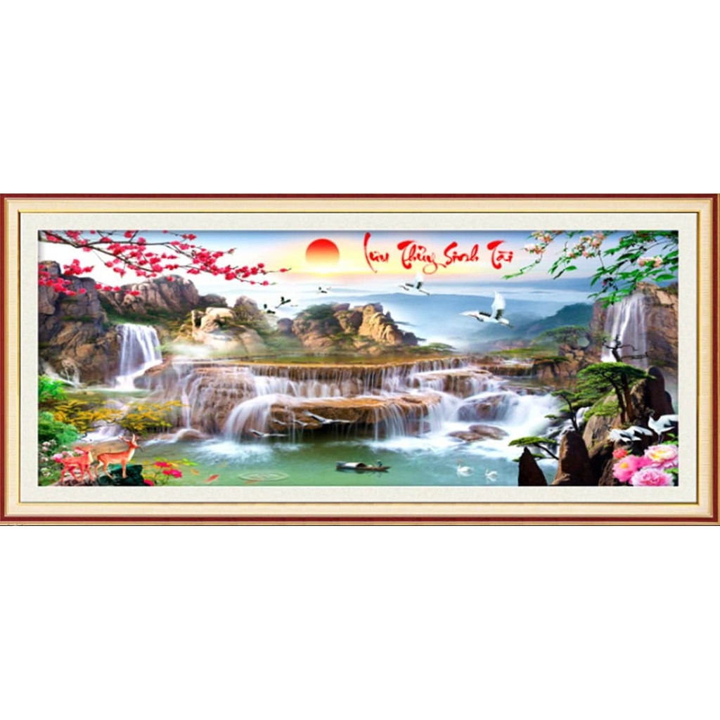 Tranh thêu chữ thập 3D LƯU THỦY SINH TÀI 132x58cm_ tự thêu