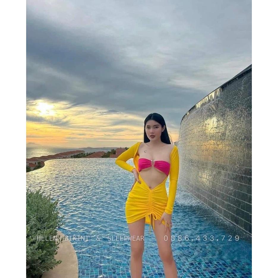 ĐỒ BƠI ĐI BIỂN, SÉT 3 MÓN BIKINI ÁO ZIP TAY DÀI HÓT 2022 QUYẾN RŨ ODERI BM-008