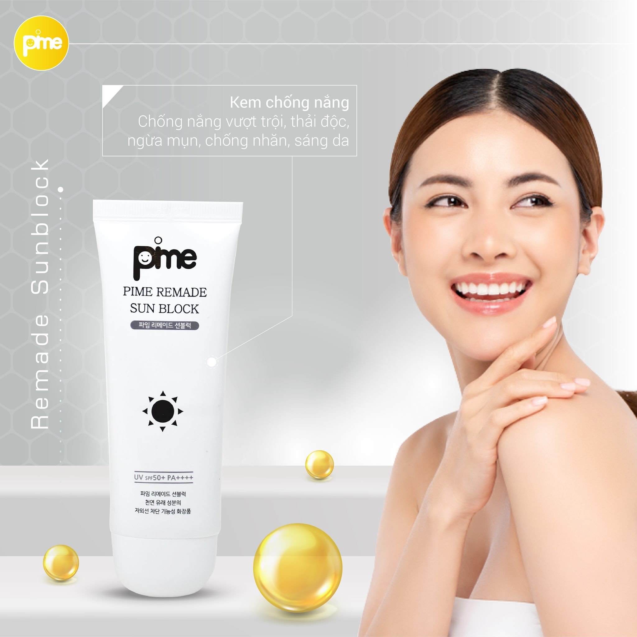 Kem Chống Nắng Pime Remade Sun Block nâng tông, lành tính, thẩm thấu nhanh, không dính bết, kiềm dầu SPF50+/PA++++ 60g