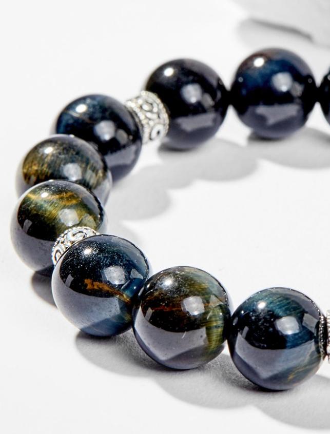 Vòng Tay Phong Thủy Đá Mắt Hổ Xanh Đen Phối Charm Tỳ Hưu Bạc Mệnh Thủy, Mộc Ngọc Quý Gemstones