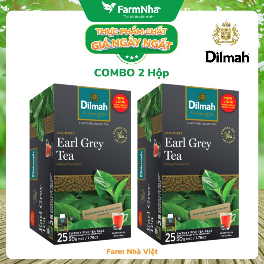 (Combo 2 hộp) Trà Dilmah Premium Ceylon Earl Grey Tea 50g 25 túi x 2gr Trà Bá Tước Anh Quốc - Tinh hoa trà Sri Lanka