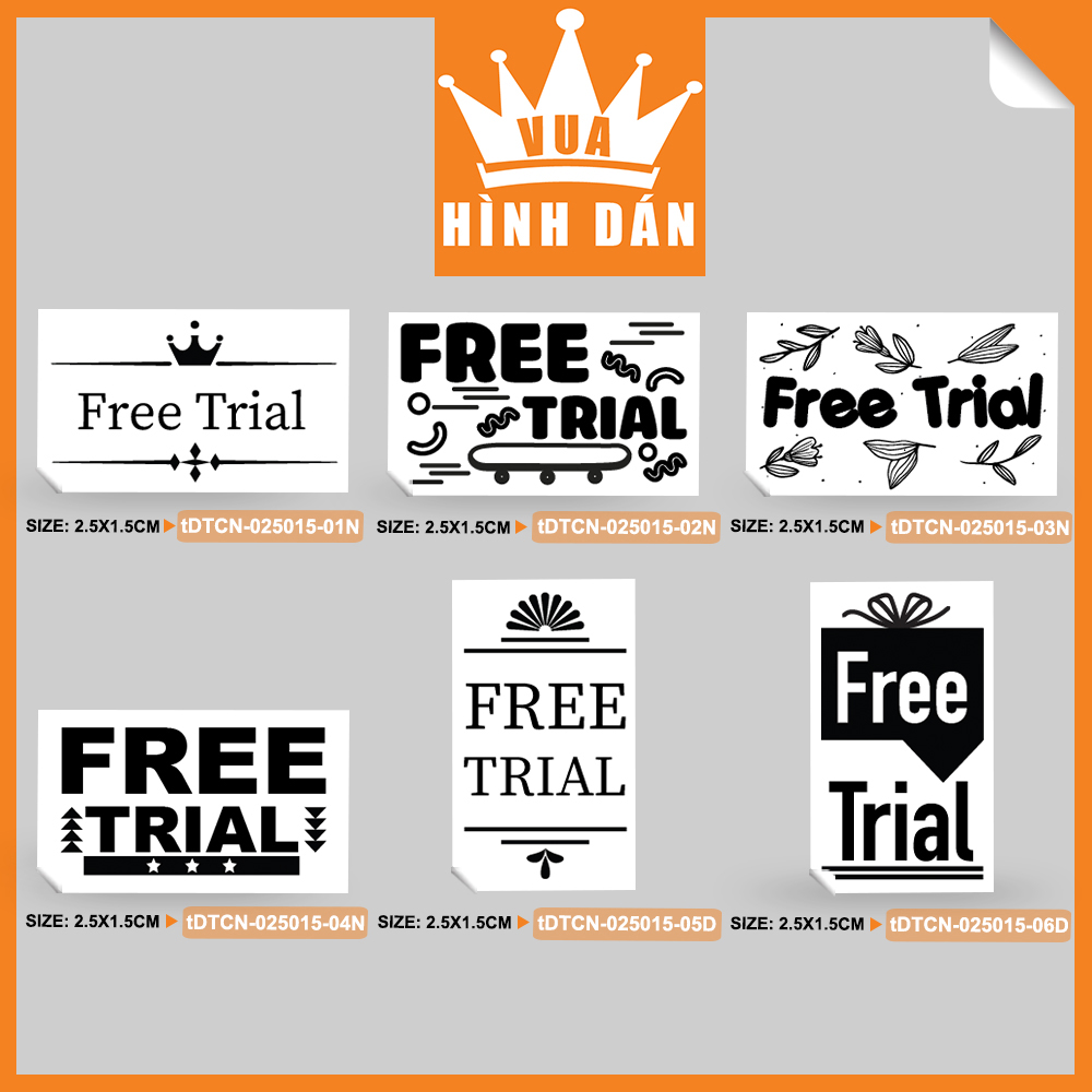 Set 100/500 tem / sticker (2.5x1.5cm) FREE TRIAL tem dán siêu mini dành cho shop (5 mẫu) (1.039)