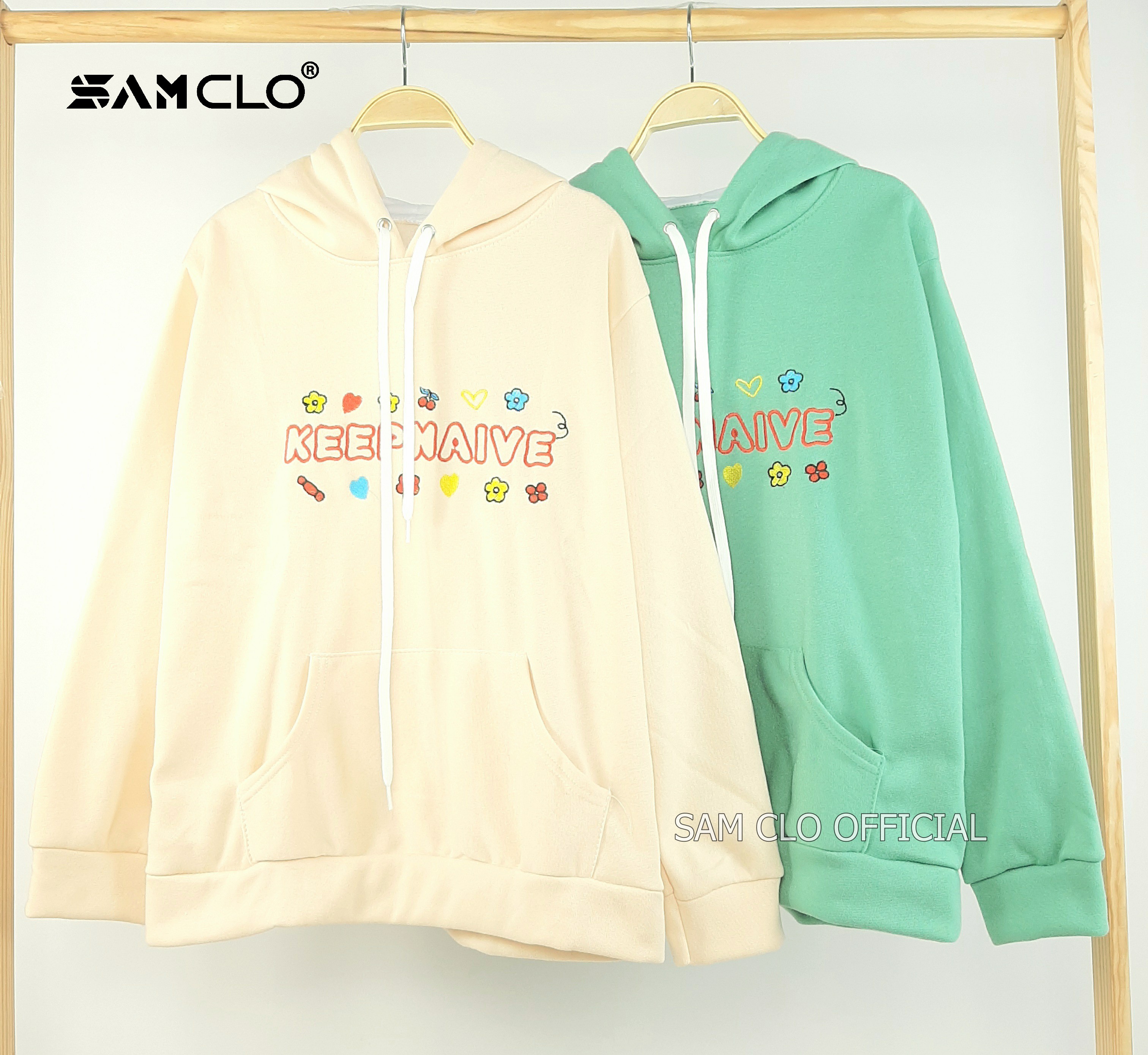 Áo khoác nỉ SAM CLO nam nữ hoodie chui có mũ tay dài thu đông freesize dáng unisex thêu họa tiết HOA CÚC KEEPMAIVE