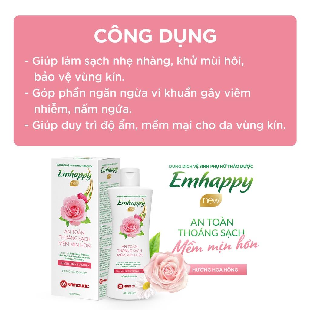 Dung dịch vệ sinh phụ nữ Emhappy new Nam Dược 120ml hương hoa hồng làm sạch nhẹ nhàng