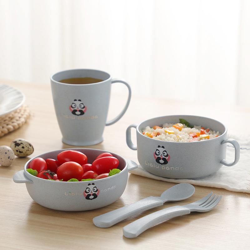 Cho Bé Bộ Đồ Ăn Bộ An Toàn Rơm Lúa Mì Trẻ Em Bát Đựng Thực Phẩm Hoạt Hình Dễ Thương Trẻ Tập Ăn Tấm Trẻ Sơ Sinh Chống Các Món Ăn Nóng bộ