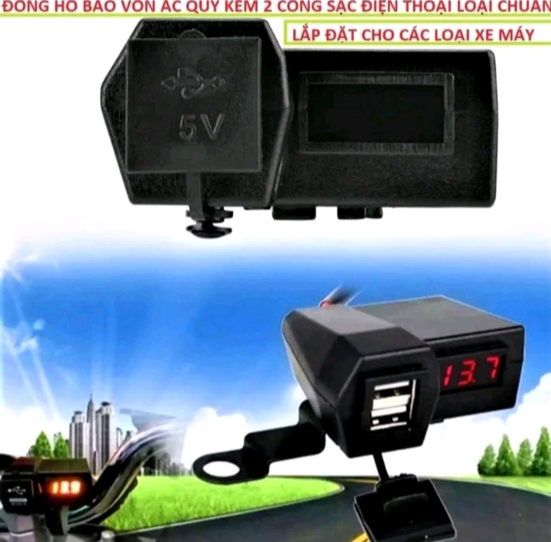 1 SẠC ĐIÊN THOAI BÁO VON ẮC QUY LẮP XE MÁY MẪU MỚI