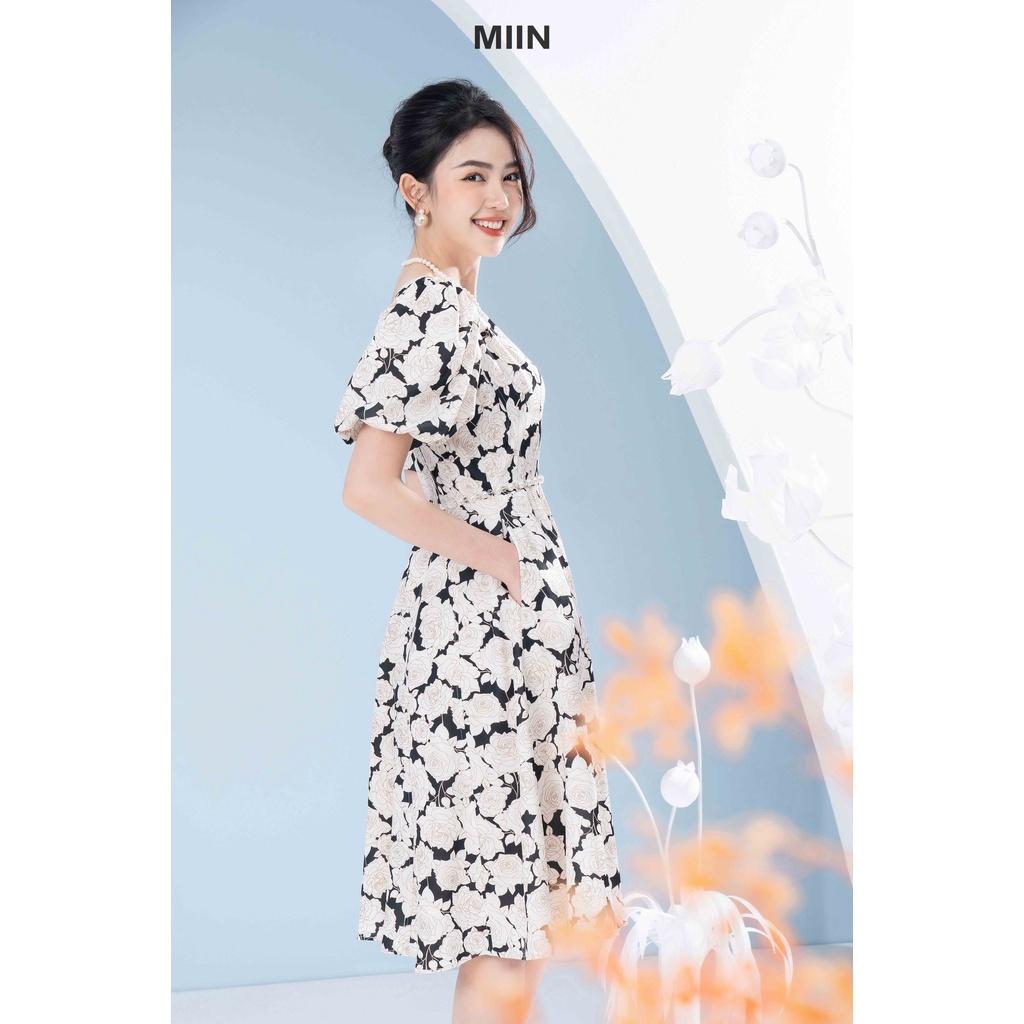 D00443 - Đầm thiết kế tay bồng cổ tim cao cấp hoa hồng sang trọng Miu Store