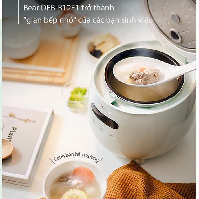 Nồi cơm điện mini Bear DFB-B12F1, dung tích 1.2L, 3 chế độ nấu ăn, hẹn giờ, lòng nối chống dính - HÀNG CHÍNH HÃNG