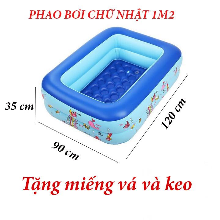 Bể bơi phao cho bé hình chữ nhật họa tiết dễ thương (Kích thước 120 x 95 x 35 cm) giúp bé tập bơi v