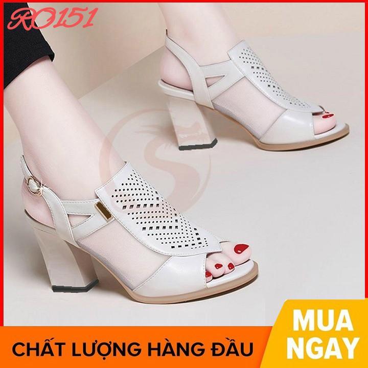 Giày sandal nữ cao gót đế cao 7 phân hàng hiệu rosata màu đen kem ro151