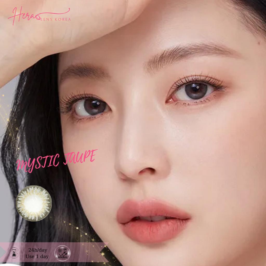 Kính Áp Tròng Hera Xám Nâu Ma Mị 0 - 7 Độ MYSTIC TAUPE Nhập Khẩu Hàn Quốc Lens Cận 1 Ngày (1 cặp)