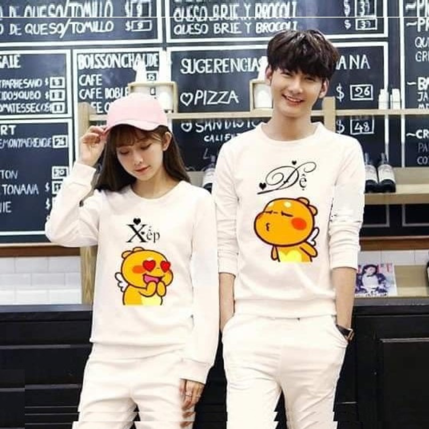 Áo Đôi Sweater MM11, Áo sweater Nam Nữ In Đệ Xếp ý Nghĩa, Vải Nỉ Bông In Hình Dễ Thương - HAI ÁO TRẮNG, HAI ÁO TRẮNG