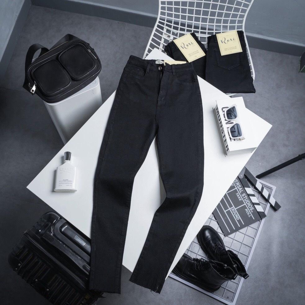 Quần jeans lưng cao HDSHOP Quần jeans nữ, dáng ôm co dãn màu đen