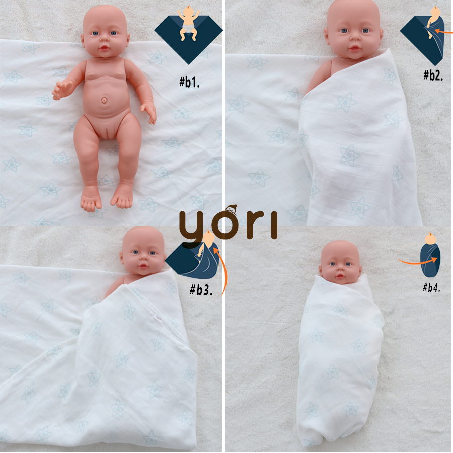 Khăn quấn cho bé sơ sinh hình chấm bi xanh Yori
