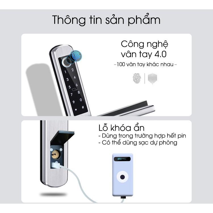 APP TIẾNG VIỆT Khóa cửa nhôm thông minh dùng TUYA/TTLOCK - Phù hợp cửa nhôm và cửa gỗ - BH 12 tháng (tùy chọn)