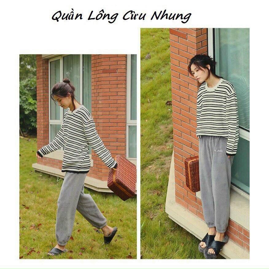 Quần nỉ bông nữ lông cừu siêu ấm