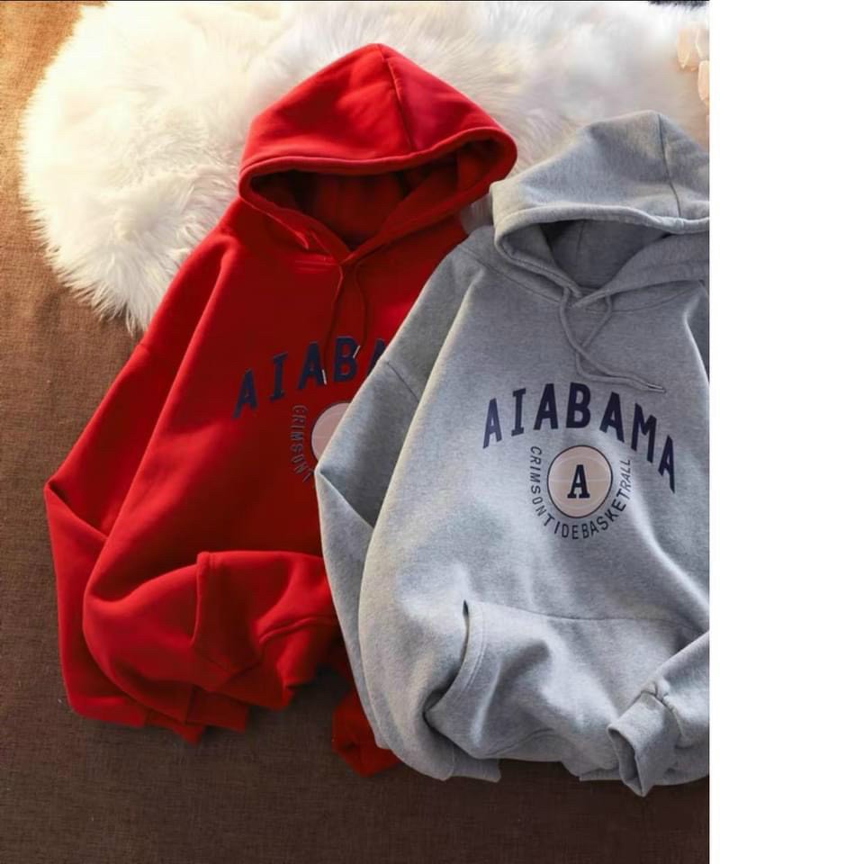 Hình ảnh Áo Hoodie oversize ALABAMA tay dài thu đông phong cách Hàn Quốc, Áo khoác nam nữ nỉ ngoại hoodie ALABAMA, Áo khoác Hoodies nam nữ vải nỉ bông mềm ấm form rộng Freesize Thời trang Hot Trend Kita Unisex - AIABAMA