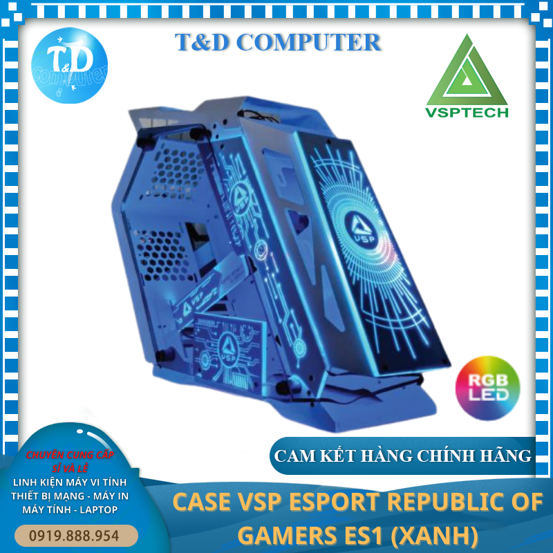 Vỏ máy tính Case VSP ES1 [XANH] (M-ATX, Mini-ITX) Kính cường Lực (không Fan) - Hàng chính hãng TECH VISION phân phối