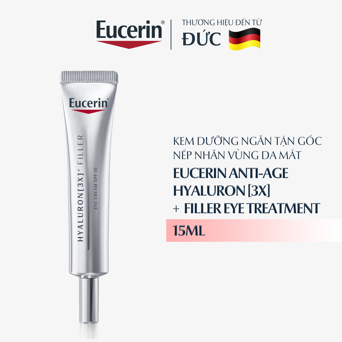 Kem dưỡng giảm nếp nhăn vùng mắt Eucerin Hyaluron [3X]+ Filler Eye Cream SPF15 15ml