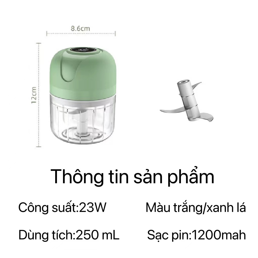 Máy Xay Tỏi Ớt Không Dây Tiện Lợi, Xay Đồ Đa Năng Xay Đồ Ăn Dặm Cho Bé Với 3 Lưỡi Dao Thép Không Gỉ, Dung tích 250ml