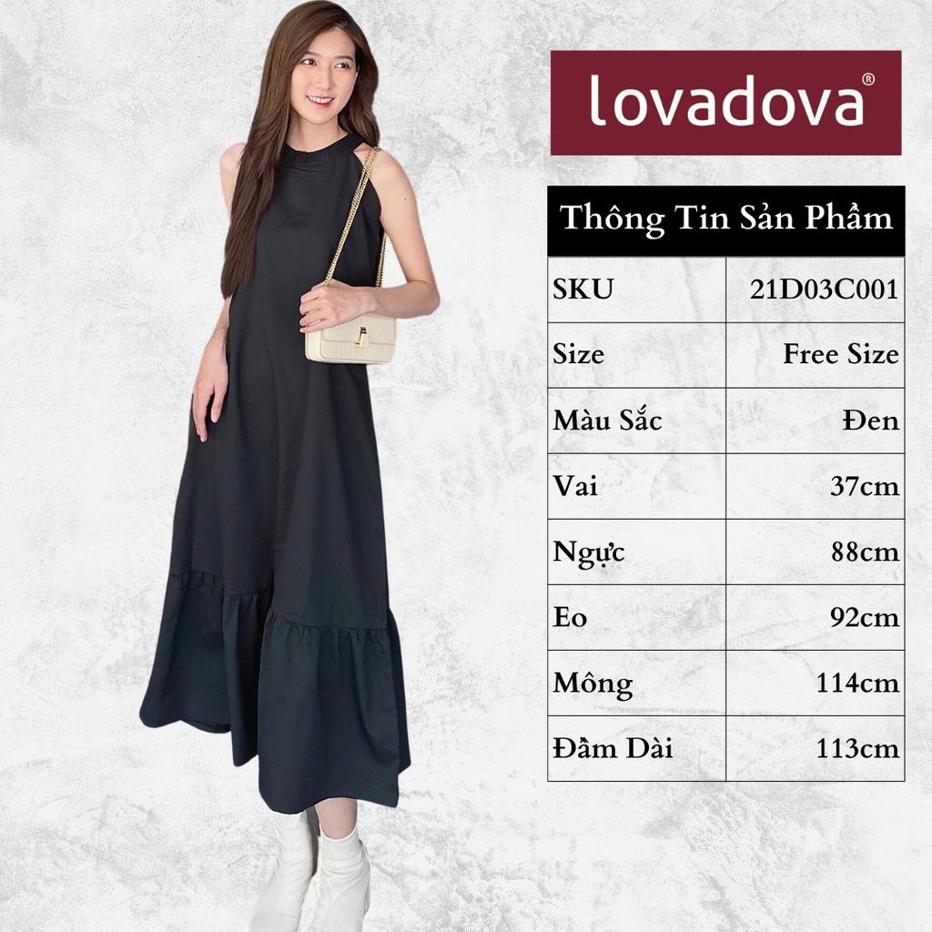Đầm Dáng Xòe, Cách Điệu Cổ Yếm, Màu Đen - Lovadova 21D03C001