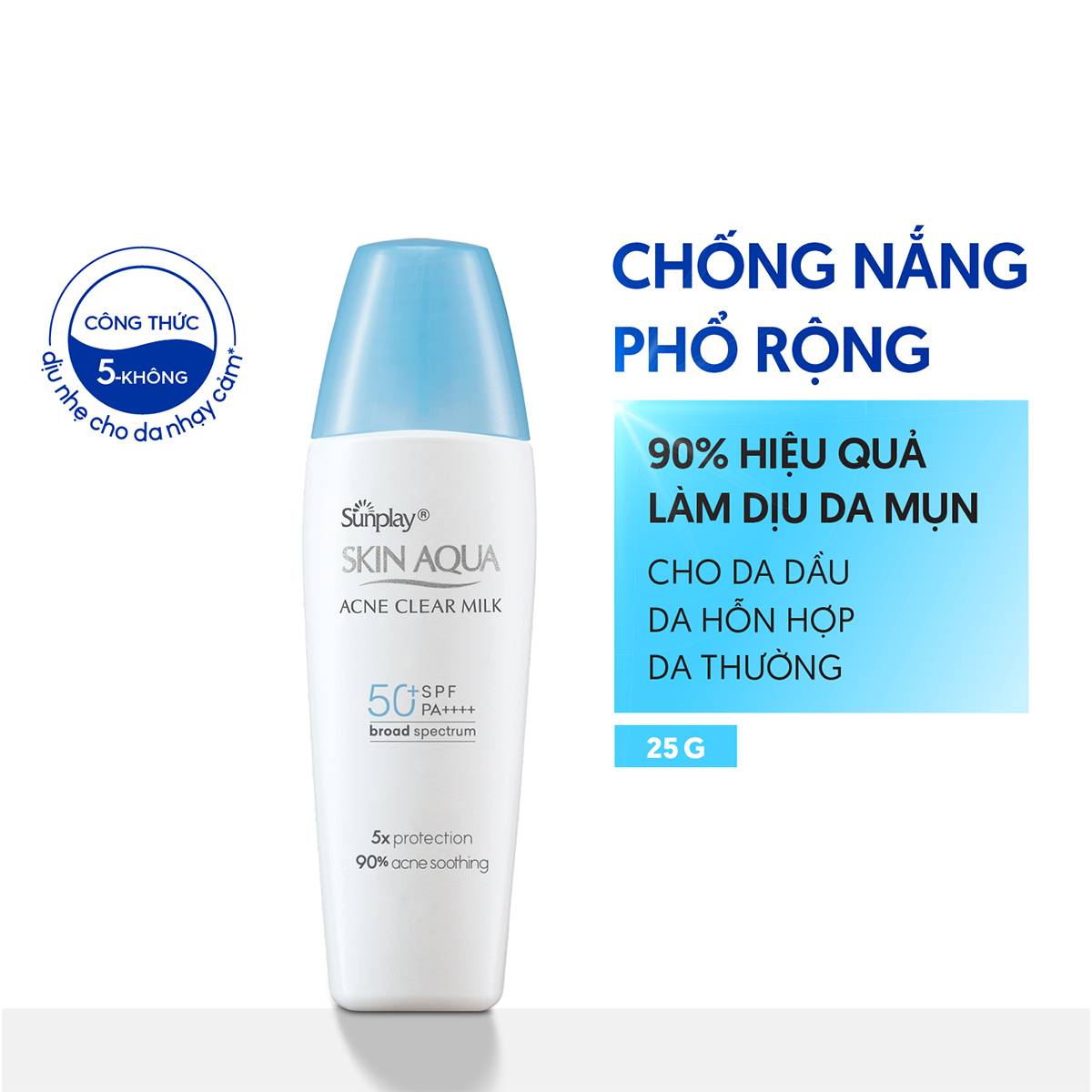 Kem chống nắng Skin Aqua cho da mụn, dạng sữa dùng hàng ngày Sunplay Skin Aqua Acne Clear Eco Việt Nam SPF 50, PA++++ 25g