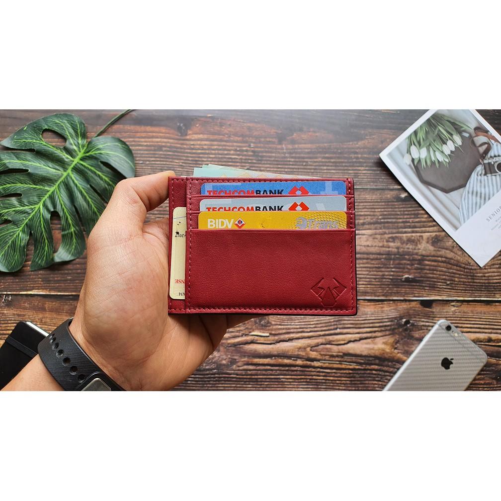 Ví thẻ Card holder da bò thật - Đỏ đô CH104