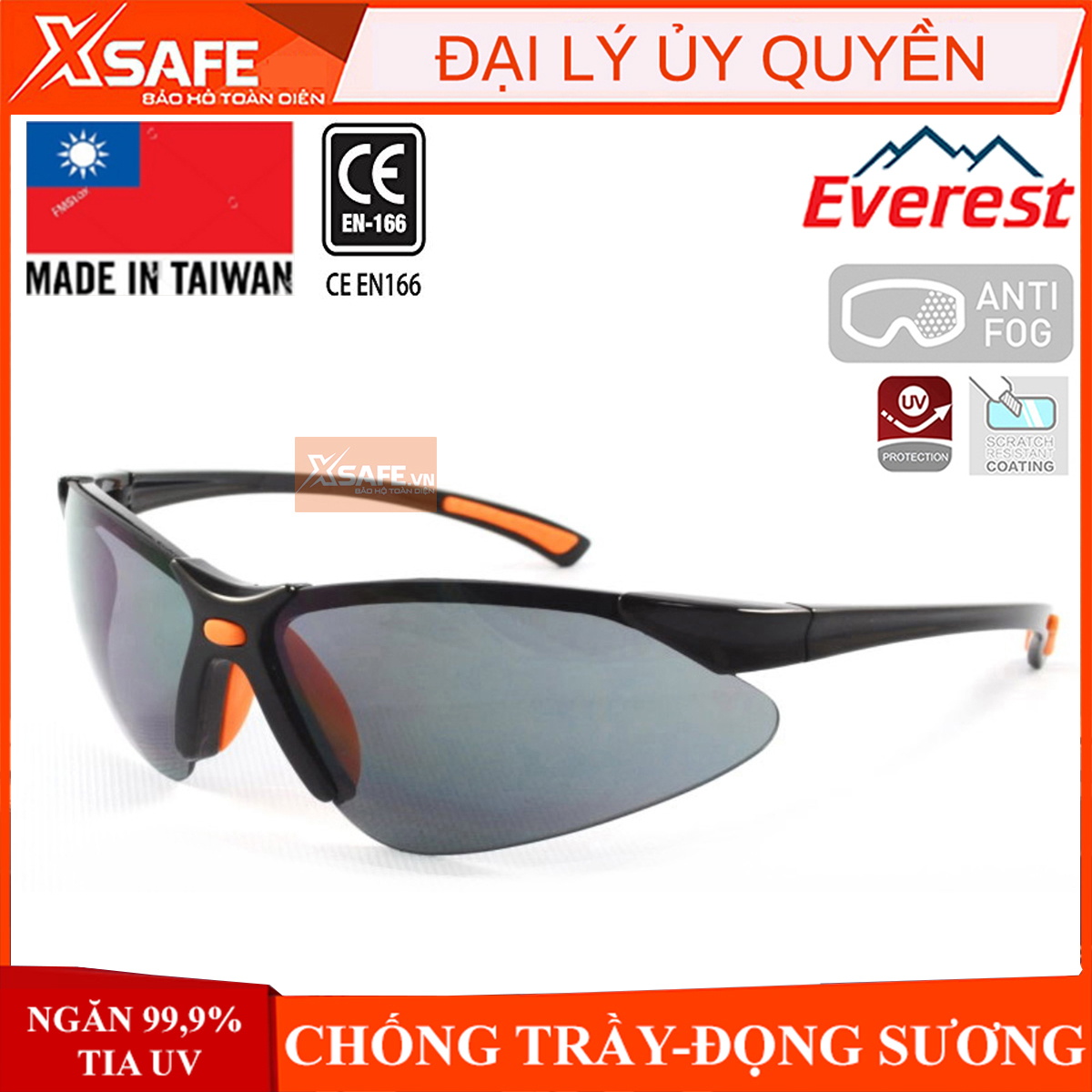 Kính bảo hộ Everest EV302 Mắt kính chống bụi, chống tia UV, đọng sương, bảo vệ mắt khi đi xe, lao động, tròng kính râm