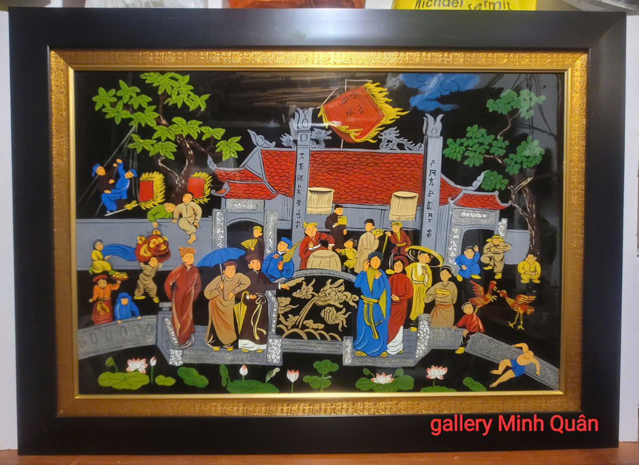Tranh sơn mài khảm ốc – Hát quan họ hội làng Kinh Bắc